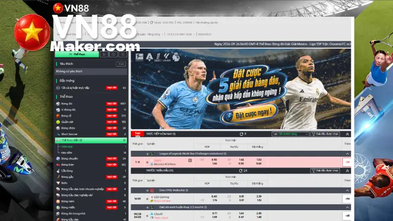 Đa dạng các thể loại cá cược tại sảnh Esports VN88