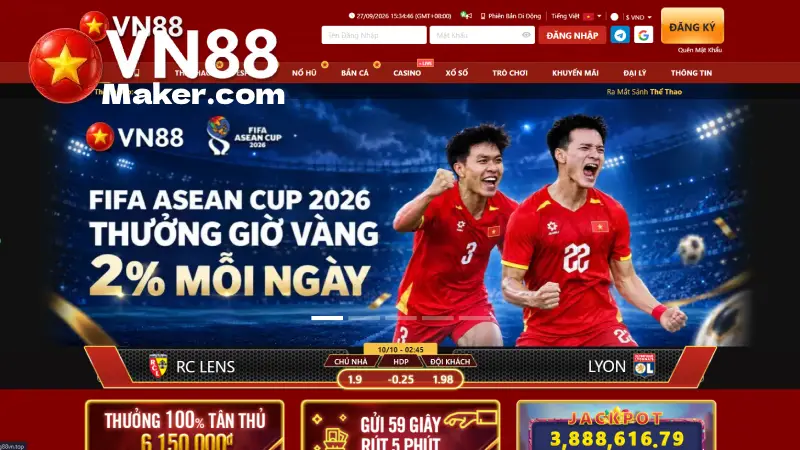 Đăng Ký VN88 Cho Thành Viên Mới Nhận Tối Đa 150K Giao diện trang chủ nhà cái vn88